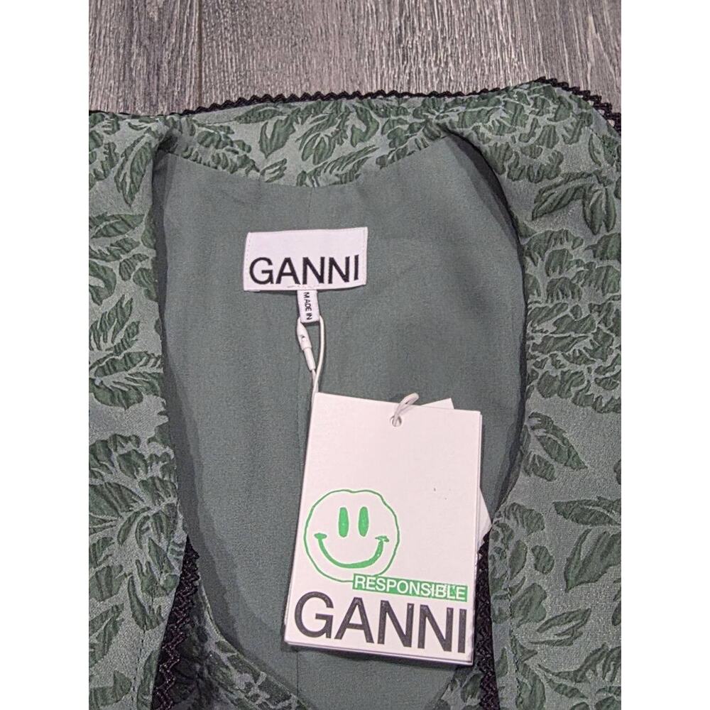 GANNI Organza Mini Dress Size 36 Myrtle Jacquard Balloon coquette fairy A004055 - Picture 7 of 13